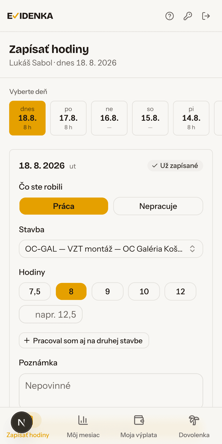 Zápis hodín z mobilu